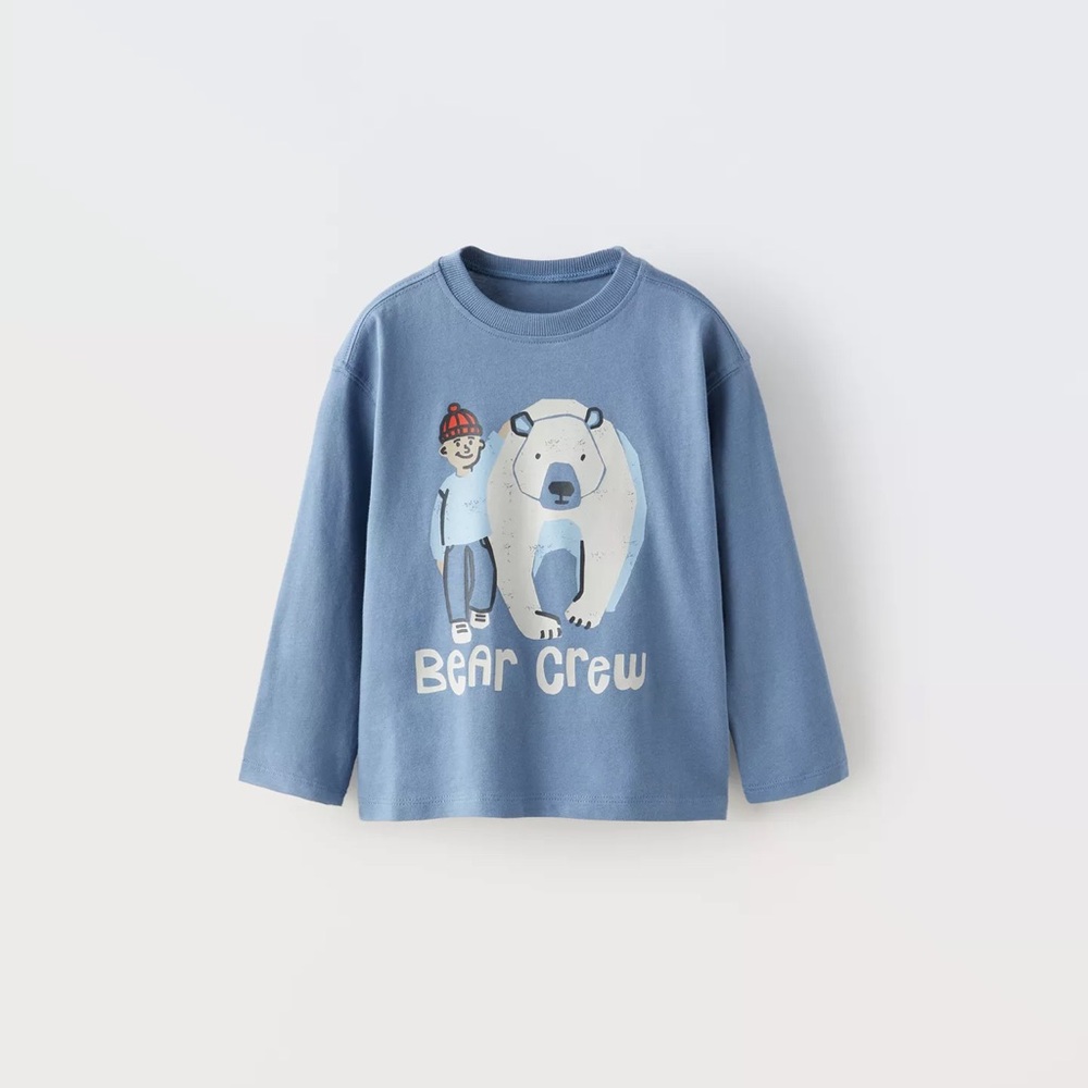 ZARA Kids - ANIMAL PRINT T-SHIRT Blue Bear Crew Shirt